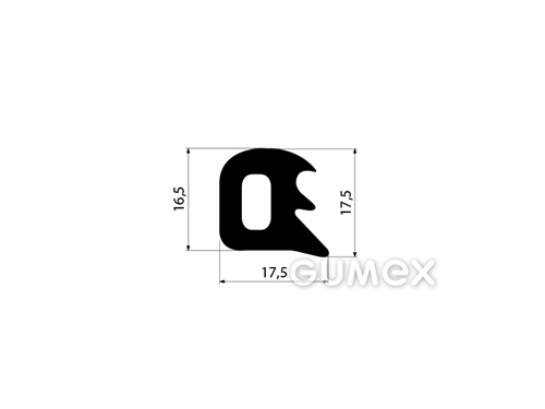 Geformtes Gummiprofil mit Loch, 17,5x17,5mm, 70°ShA, EPDM, -40°C/+100°C, schwarz, 